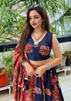Deep Blue Elephant Applique Pure Reyon Lehenga Set