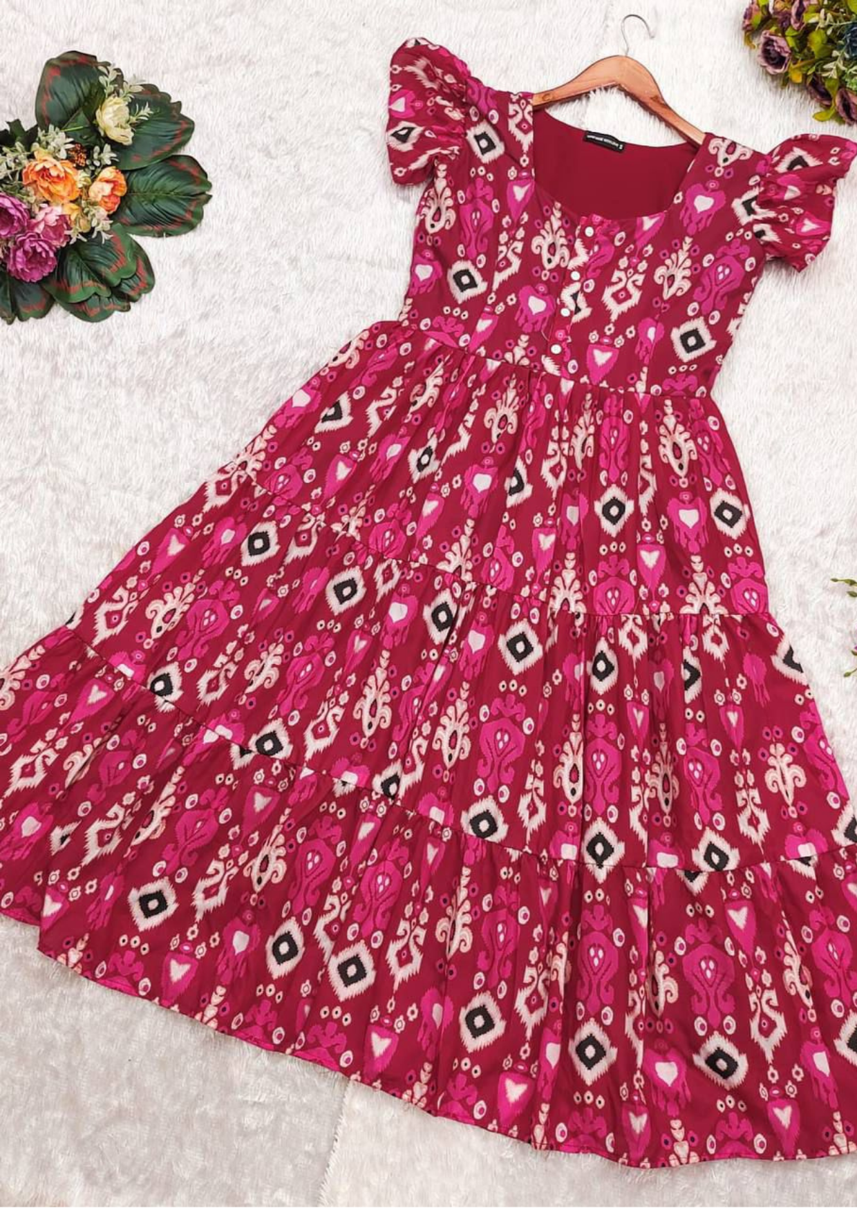 Artistic Patola Print Soft Cotton Flared Dress
