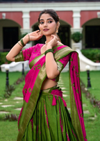 Parijat Hara Gulabi Shibori Zari Dola Silk Lehenga Set