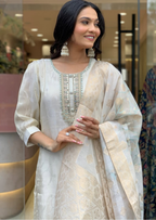 Luxe Russian Silk Jacquard Suit Set with Zari Dupatta