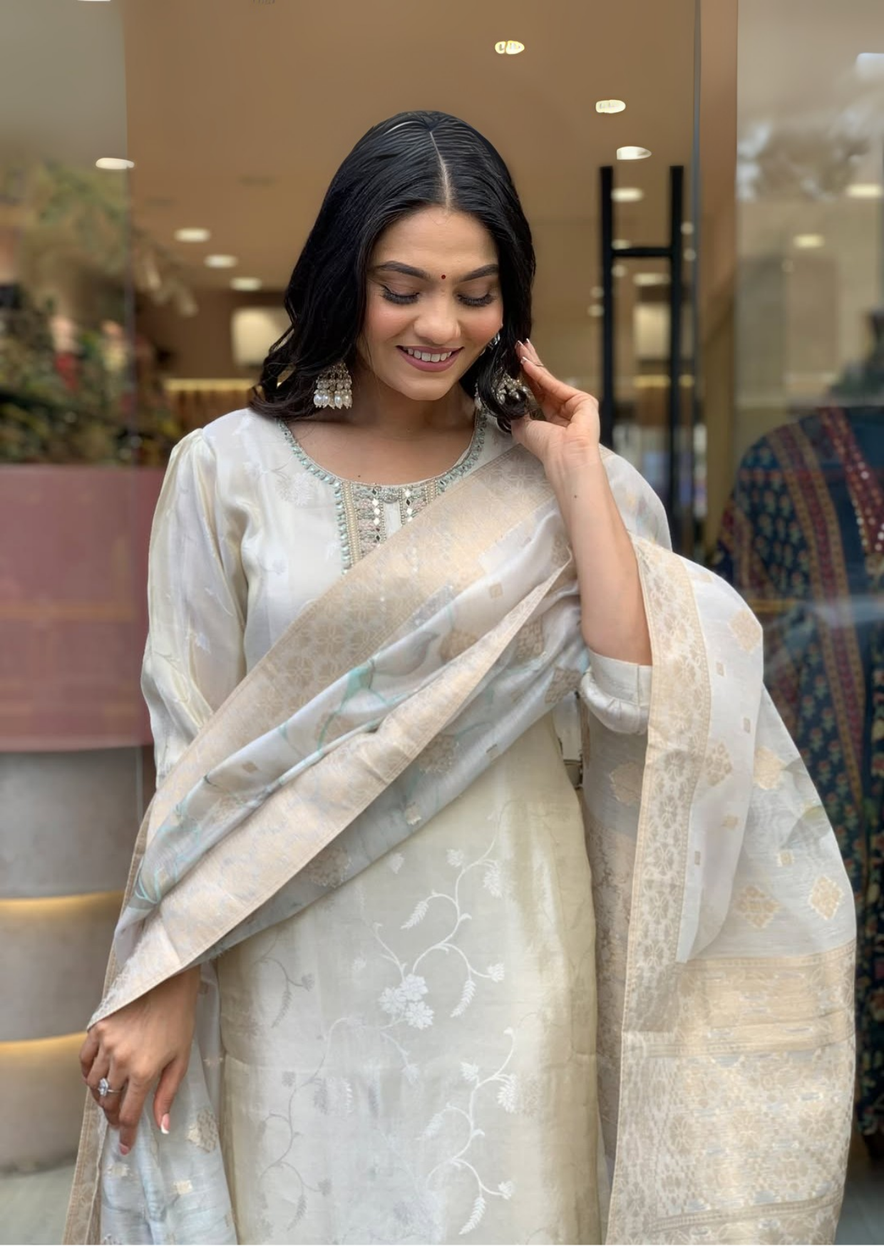 Luxe Russian Silk Jacquard Suit Set with Zari Dupatta