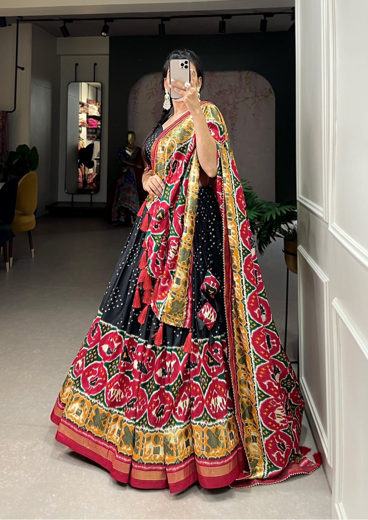 Patola Foil Print Tasar Silk Lehenga Set