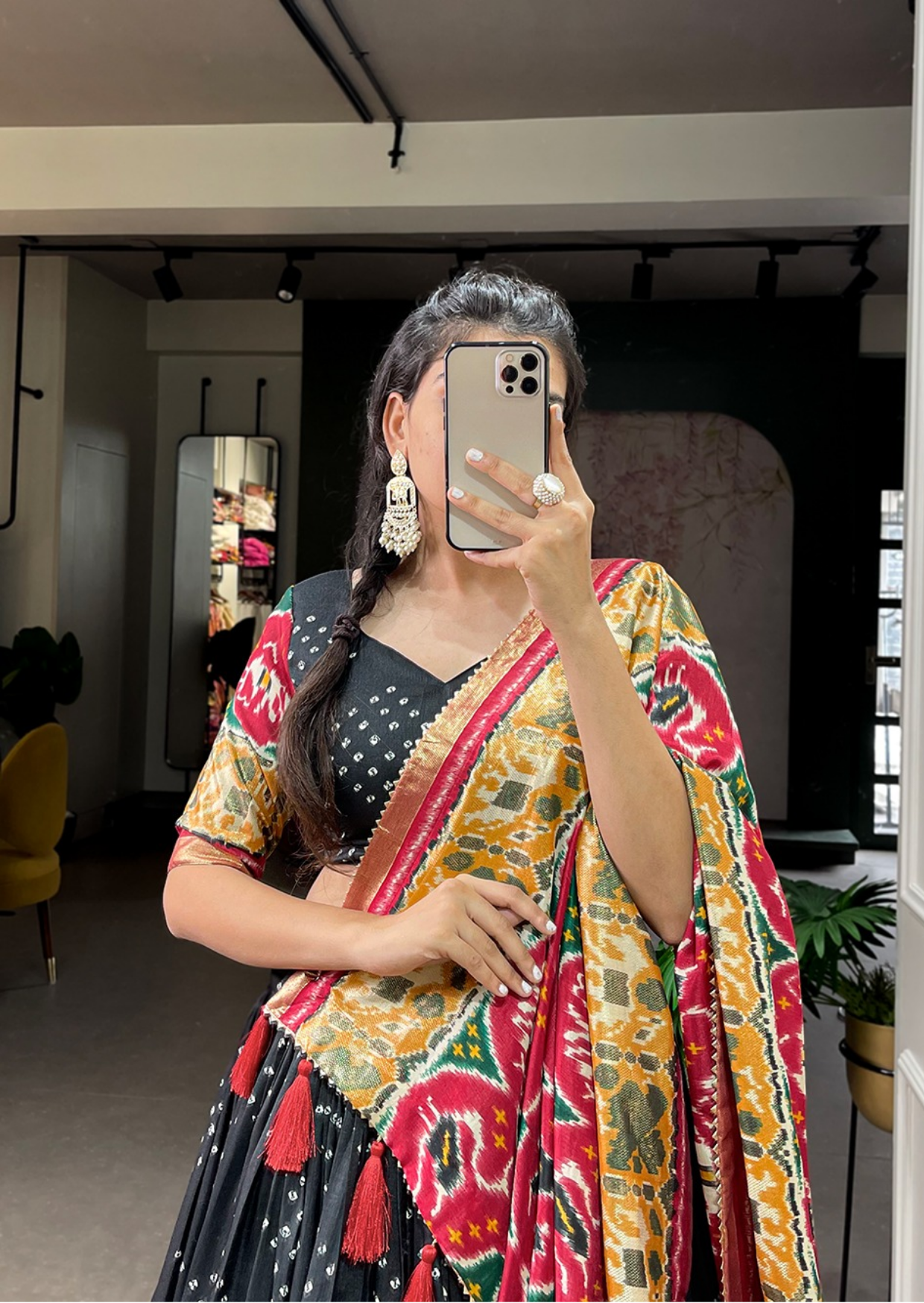 Patola Foil Print Tasar Silk Lehenga Set