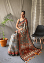 Divyanka Kalamkari Malai Cotton Saree