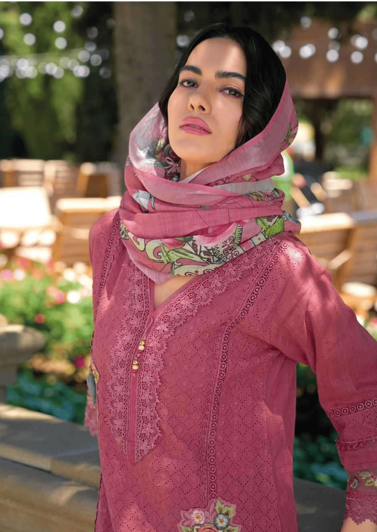 Gulbahar Rouge Pink Floral Embroidered Cotton Suit Set