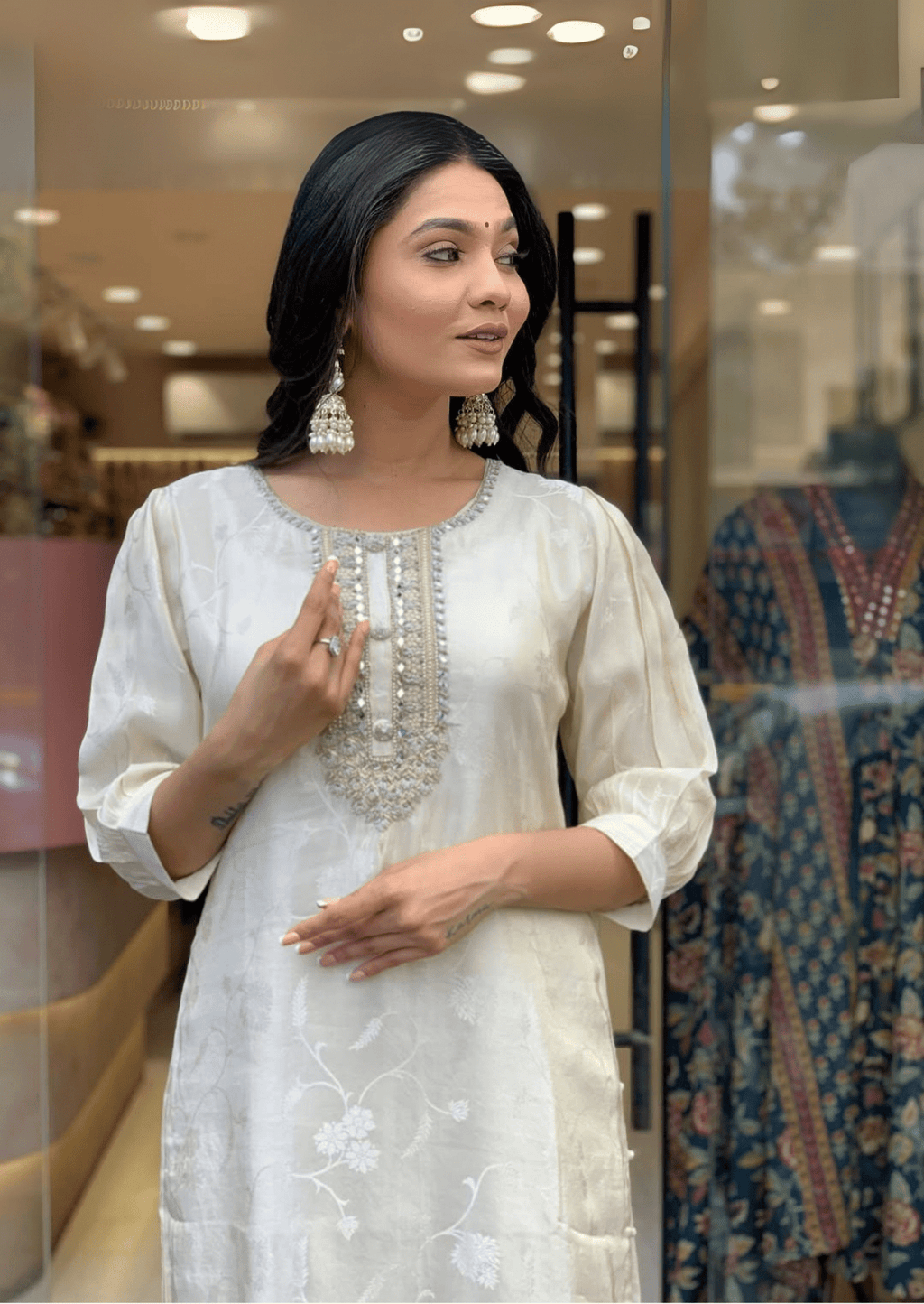 Luxe Russian Silk Jacquard Suit Set with Zari Dupatta