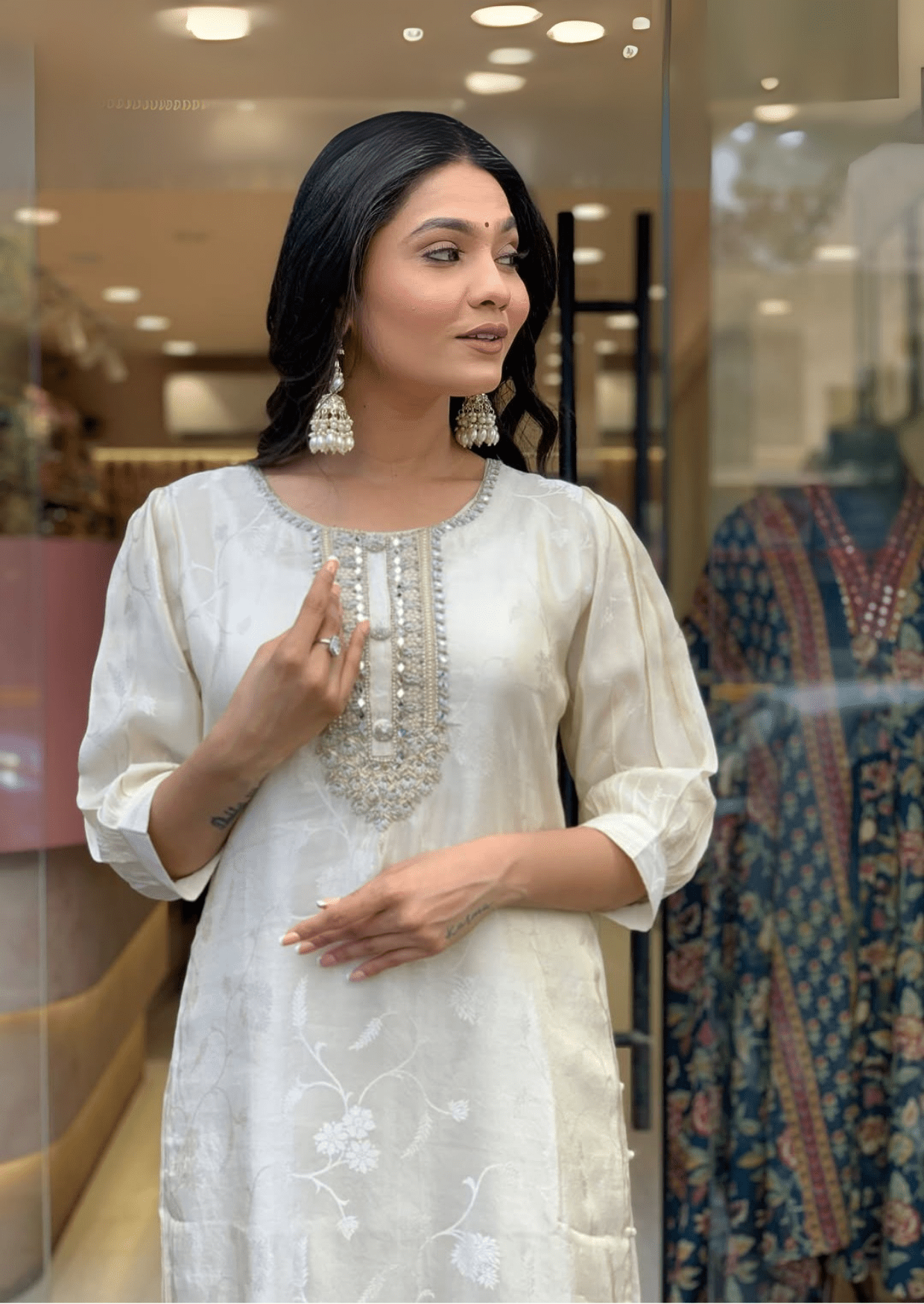 Luxe Russian Silk Jacquard Suit Set with Zari Dupatta